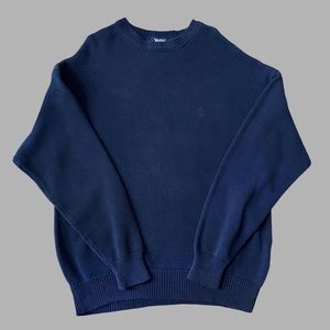 chunky navy blue longsleeve knit sweater with green embroidered nautica logo